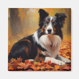 Aimant Collie frontalier à l'automne Feuilles automne Ins