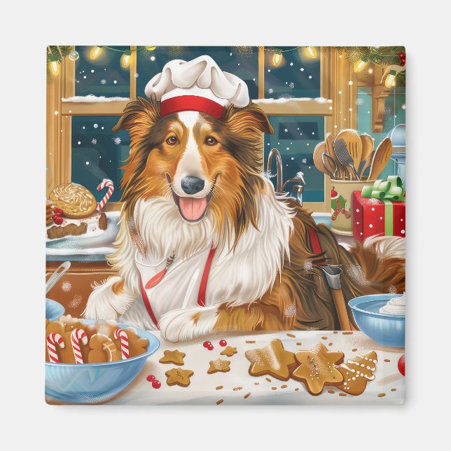Aimant Collie Holiday Baking : Festive Christmas (Devant)