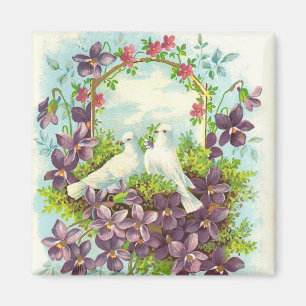 Aimant Colombes et fleurs