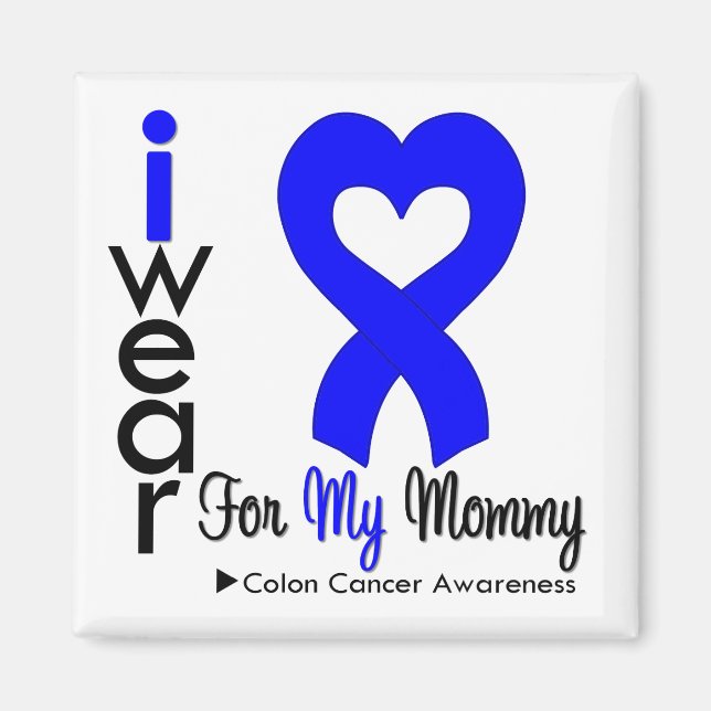 Aimant Colon Cancer Bleu Ruban Coeur Pour Ma Maman (Devant)