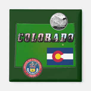 Aimant Colorado Texte, Drapeau, Sceau, Trimestre, Carte