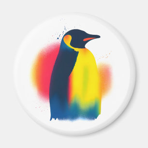 Aimant Coloré Spray Peinture Penguin Silhouette ronde