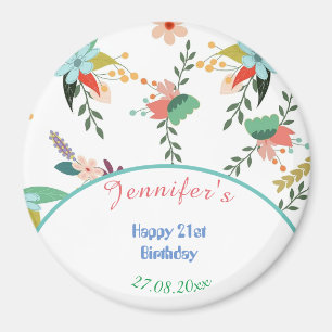 Aimant Colorée 21ème Joyeuse Fleurs d'Anniversaire
