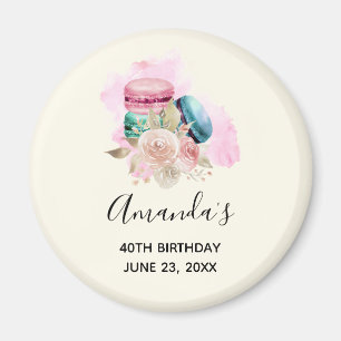Aimant Colorful Macarons and Flowers Watercolor Birthday