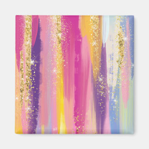 Aimant Colorful Rainbow Stripes with Faux Gold Glitter