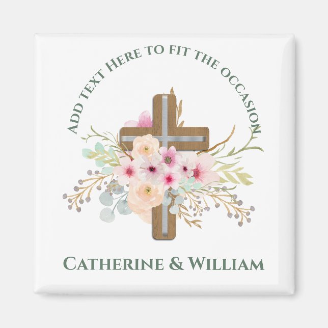 Aimant Communion Baptême Personnalisée Confirmation Croix (Devant)