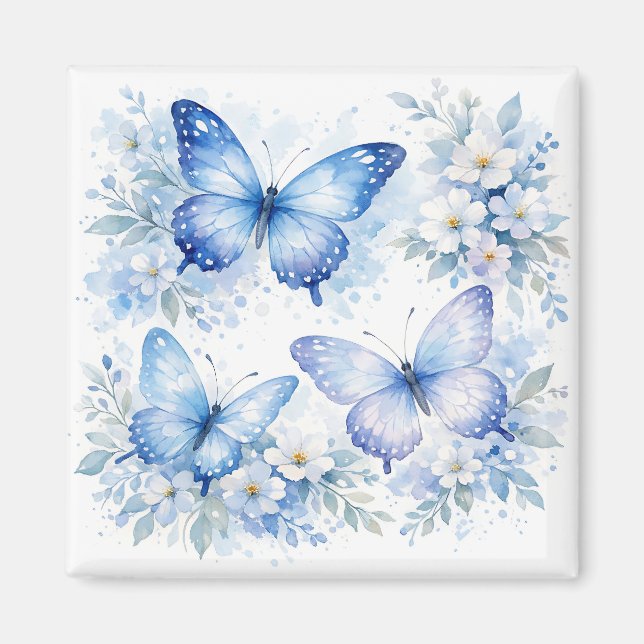 Aimant Composition florale Papillon Bleu (Devant)