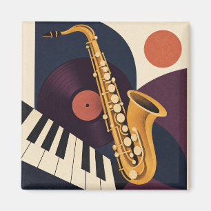 Aimant Composition Jazz Vinyl et Piano Saxophone Ocre