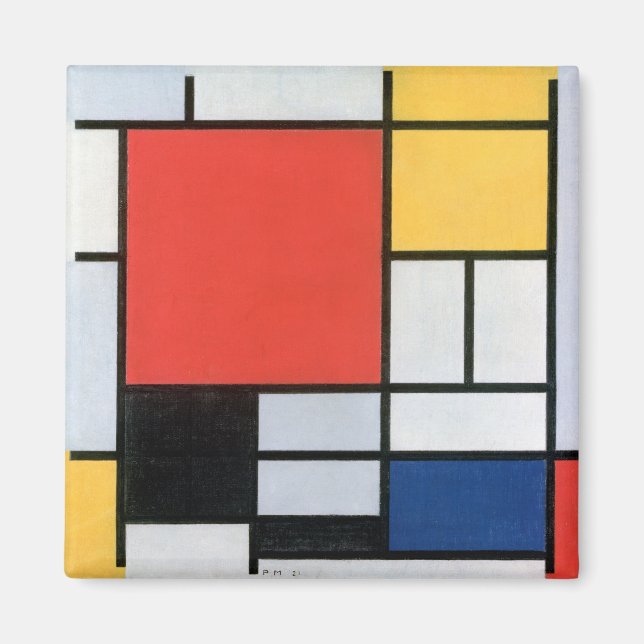 Aimant Composition Rouge, Jaune, Bleu, Noir, Mondrique (Devant)