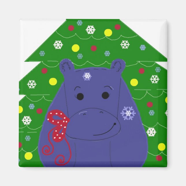 Aimant Conception de Noël Happy Hippo (Devant)