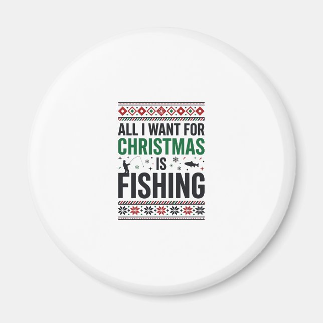 Aimant Conception de pull moche de pêche à Noël (Devant)