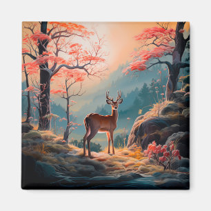 Aimant Conception de scène forestière enchantée de cerfs 
