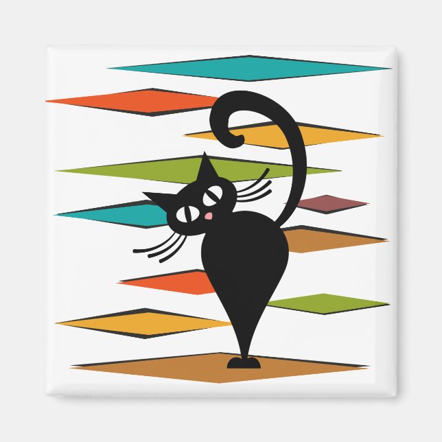 Aimant Conception du chat noir du milieu du siècle (Devant)