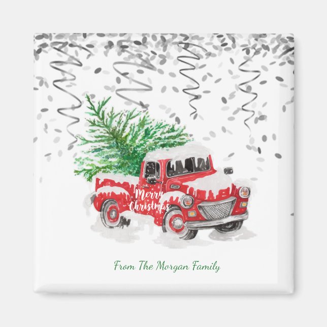 Aimant Confetti d'argent, neige de canard rouge de Noël (Devant)