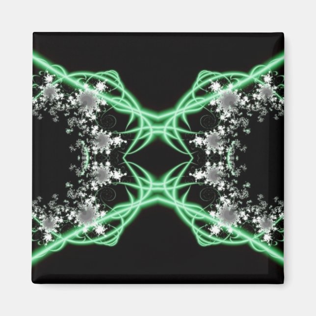 Aimant Confusion | Art fractal vert et blanc (Devant)