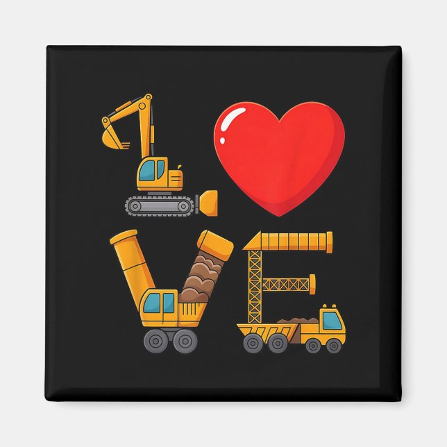 Aimant Construction Valentine Love Spelled With Trucks Ex (Devant)