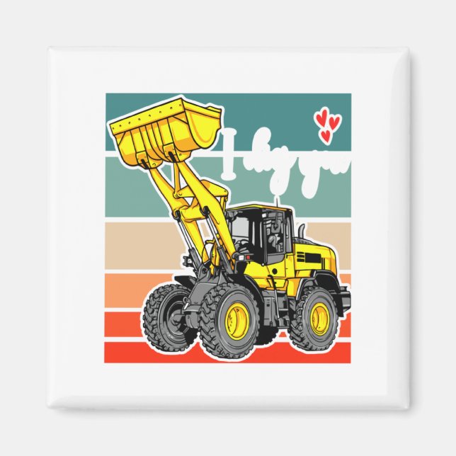 Aimant Construction Vehicles Valentines Hearts Excavator  (Devant)