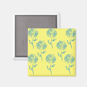 Aimant Contour de fleur bleue sur fond jaune