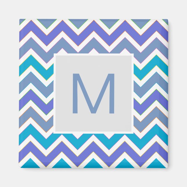 Aimant Cool Blue Sporty Chevron Pattern Monogram (Devant)