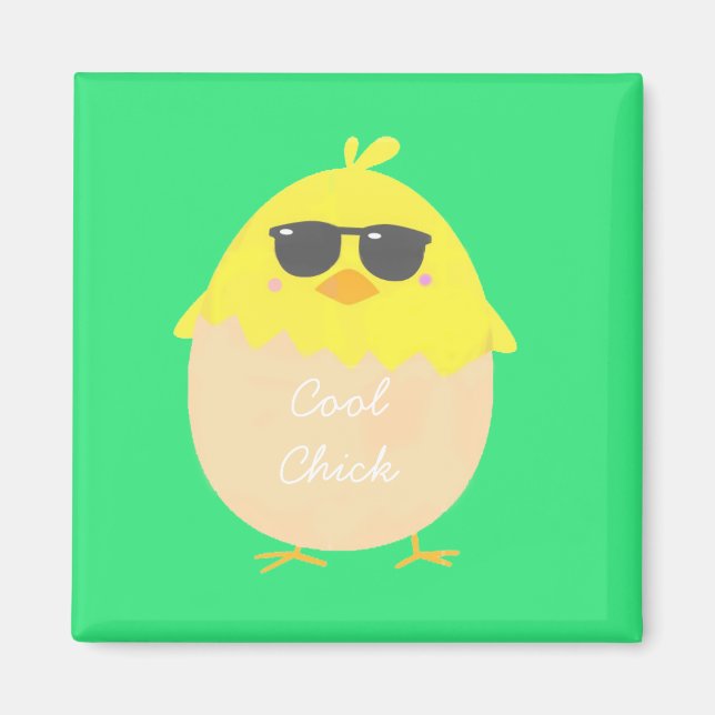 Aimant Cool Chick funky Pâques jaune poussin (Devant)