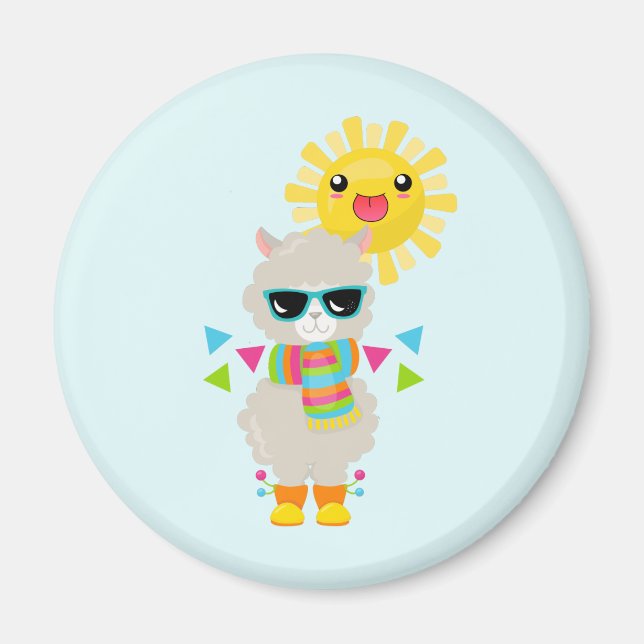 Aimant Cool Llama et souriant Kawaii Sun (Devant)