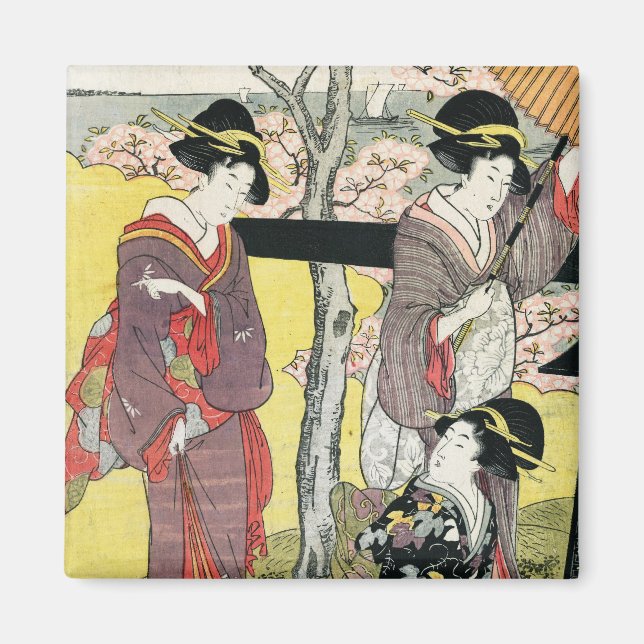 Aimant Cool oriental japonais classique geisha lady art (Devant)