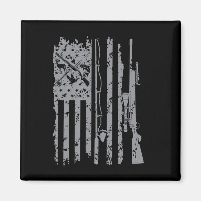 Aimant Cool Pêche Rod Chasse Rifle Drapeau américain Cade (Devant)