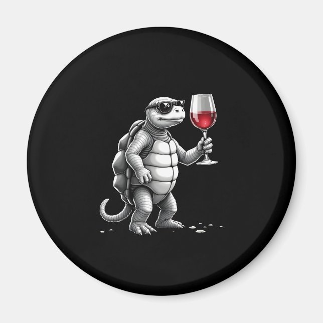 Aimant cool turtle drinking red wine art print_1 (2) (Devant)