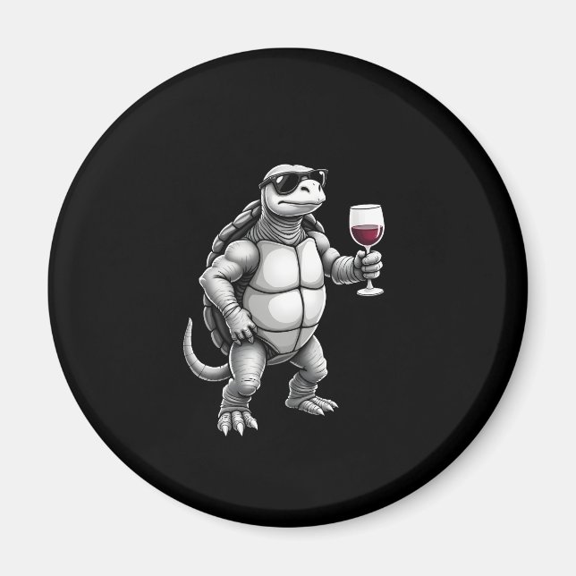 Aimant cool turtle drinking red wine art print_1 (3) (Devant)