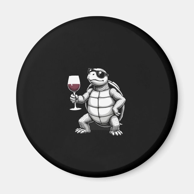 Aimant cool turtle drinking red wine art print_1 (4) (Devant)