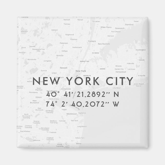 Aimant Coordonnées personnalisées de la carte de New York (Devant)