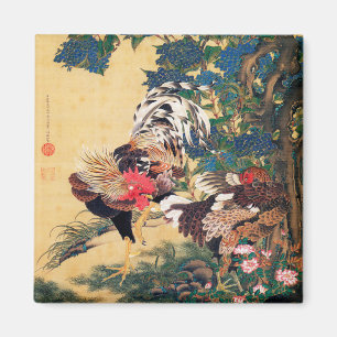 Aimant Coq et Hen avec Hydrangeas par Ito Jakuchu