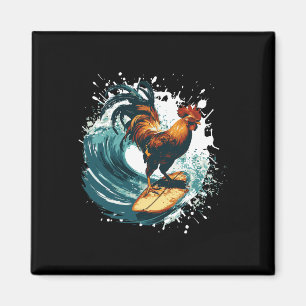 Aimant Coq Surfant Animal Sport Surfeur 