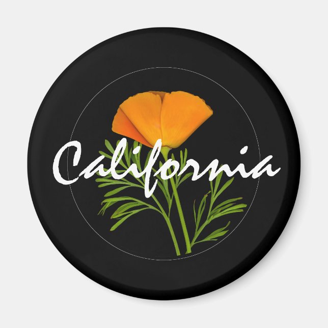 Aimant Coquelicot de Californie sur noir avec texte "Cali (Devant)