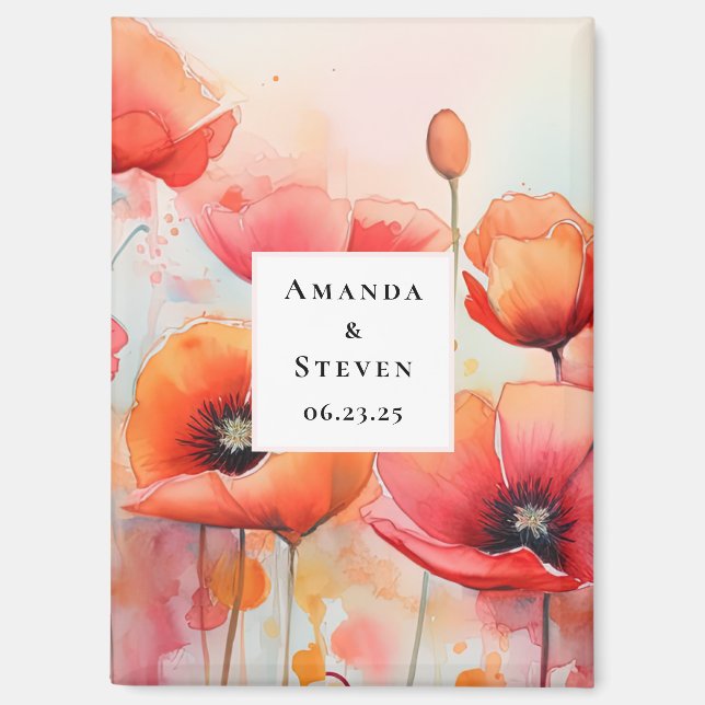 Aimant Coquelicots à l'aquarelle rouge dans un champ Écon (Recto)