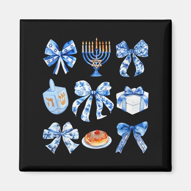 Aimant Coquette Hanukkah Bow Jewish Bow Menorah Bow Women (Devant)