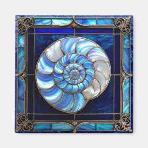 Aimant Coquille de Nautilus en Verre Coloré Bleu