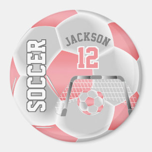 Aimant Coral and White Personalize Soccer Ball