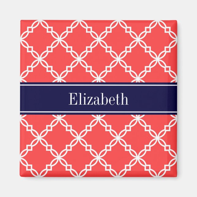 Aimant Coral Red Fancy Quatrefoil Navy (Devant)