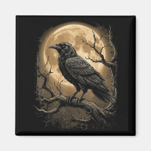 Aimant Corbeau noir gothique Lune sombre forêt oiseau