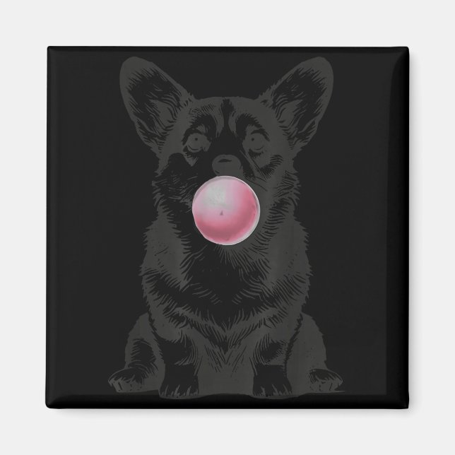 Aimant Corgi Blowing Bubble Gum Funny Dog Cartoon Meme  (Devant)