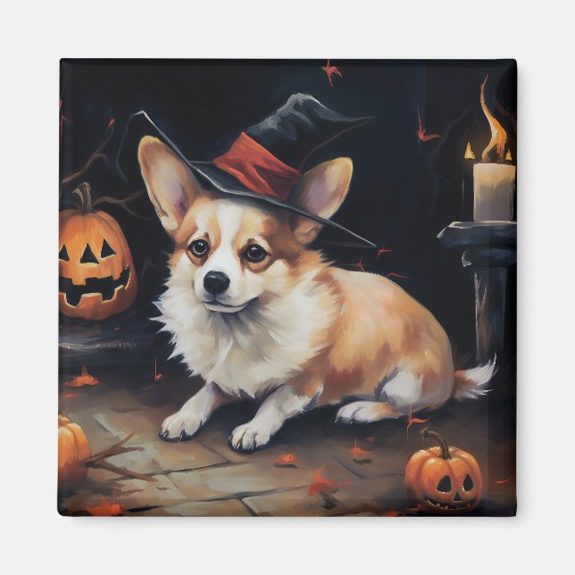 Aimant Corgi Citrouilles Halloween Épouvantable (Devant)