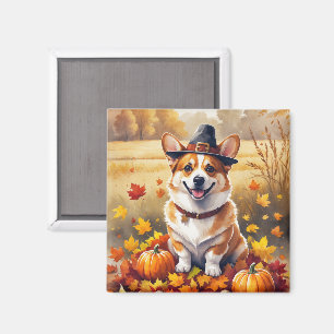 Aimant Corgi dans l'art de remerciement des feuilles d'au