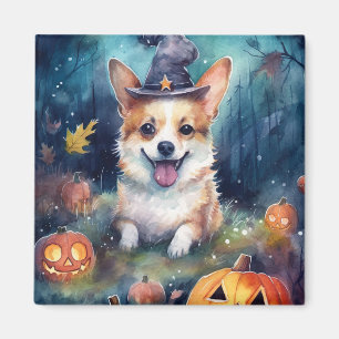 Aimant Corgi d'Halloween avec la peur Citrouille