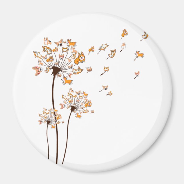 Aimant Corgi Flower Fly Dandelion Chemise mignonne Amoure (Devant)