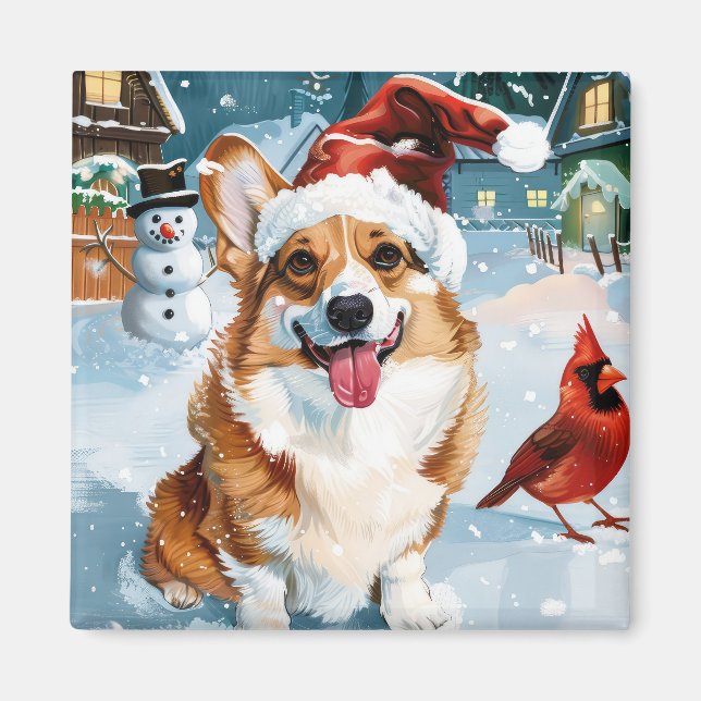 Aimant Corgi Winter Wonderland Christmas Joy (Devant)