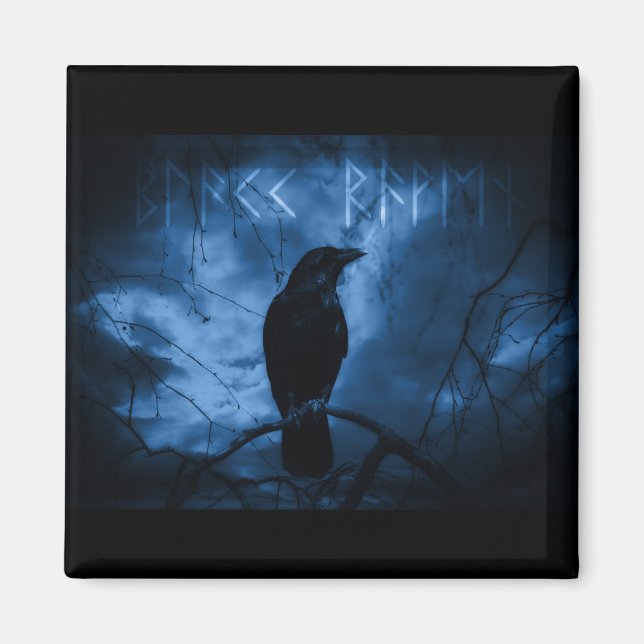 Aimant Corneille noire avec runes style gothique foncé (Devant)