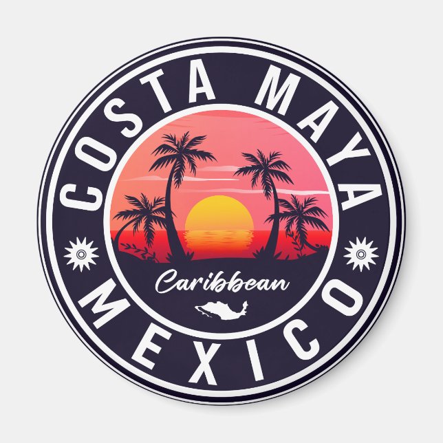 Aimant Costa Maya Mexique Retro Coucher de soleil Souveni (Devant)