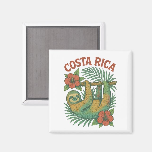 Aimant Costa Rica Colorful Tropical Sloth (Recto/Verso)