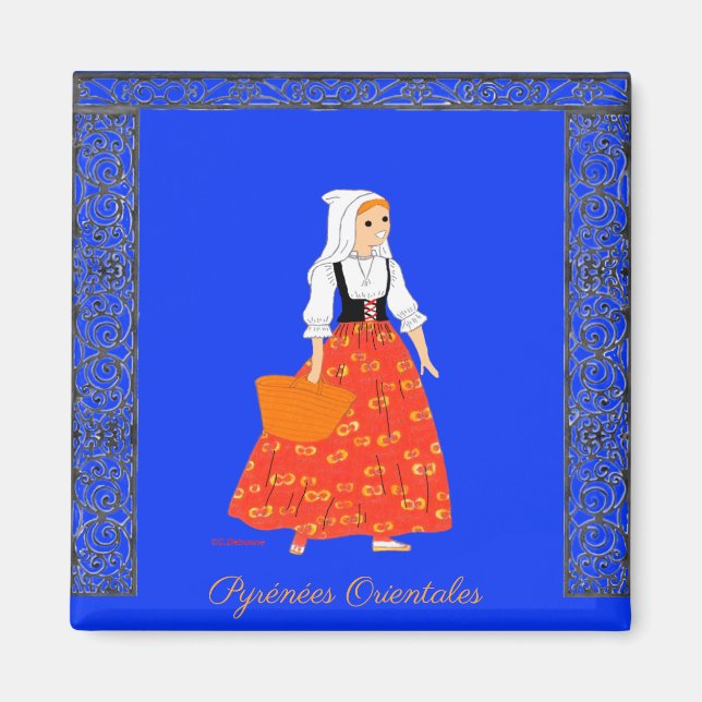Aimant Costume féminin, Pyrénées Orientales, France (Devant)